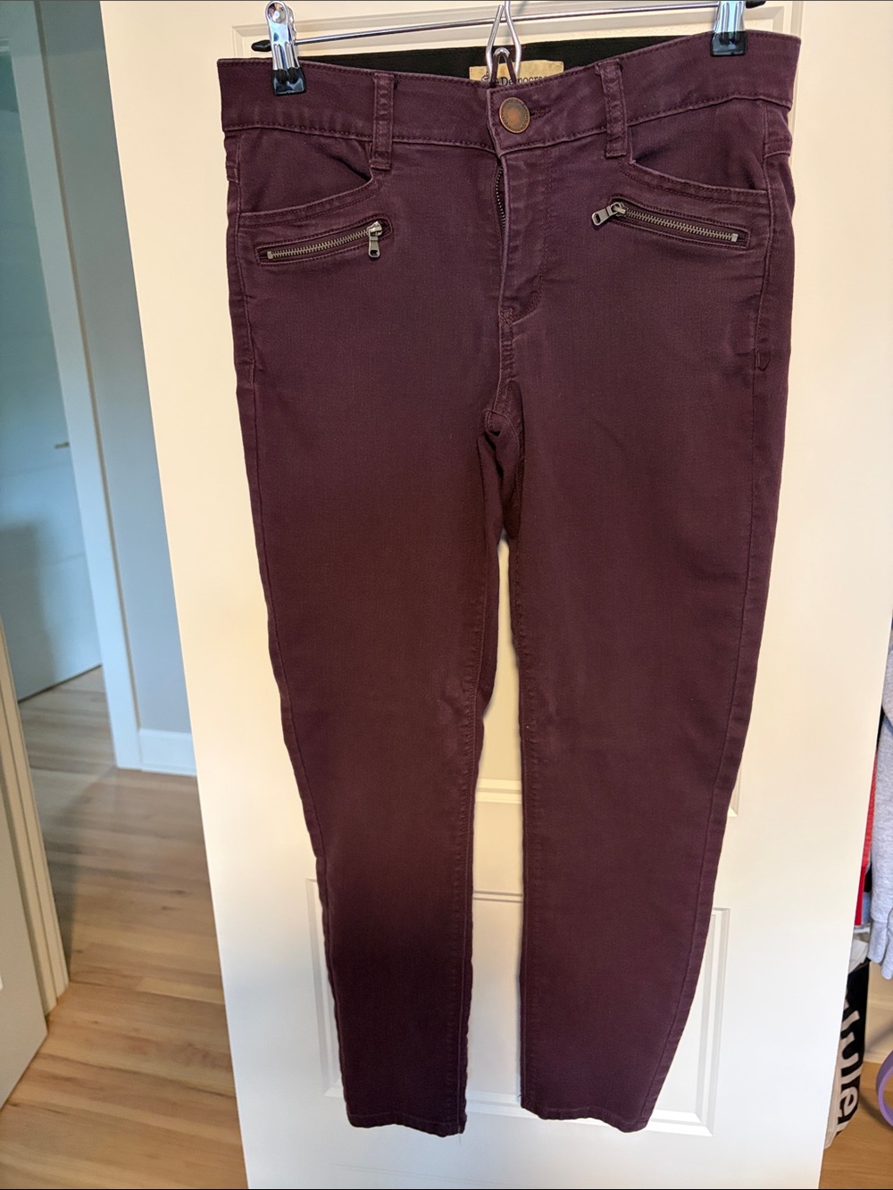 Democracy Skinny Zip-Front Jeans in Plum